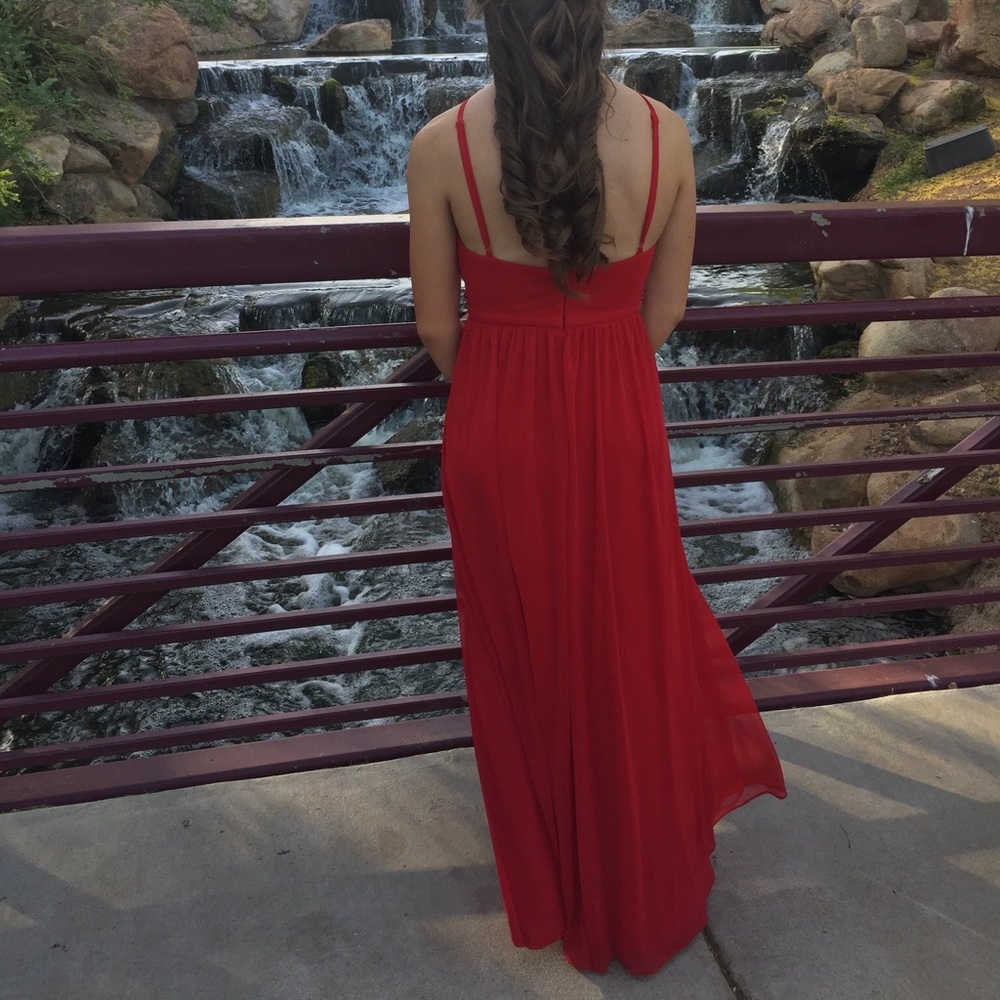 Beautiful Red Flowy Prom Dress - Picture 5 of 5